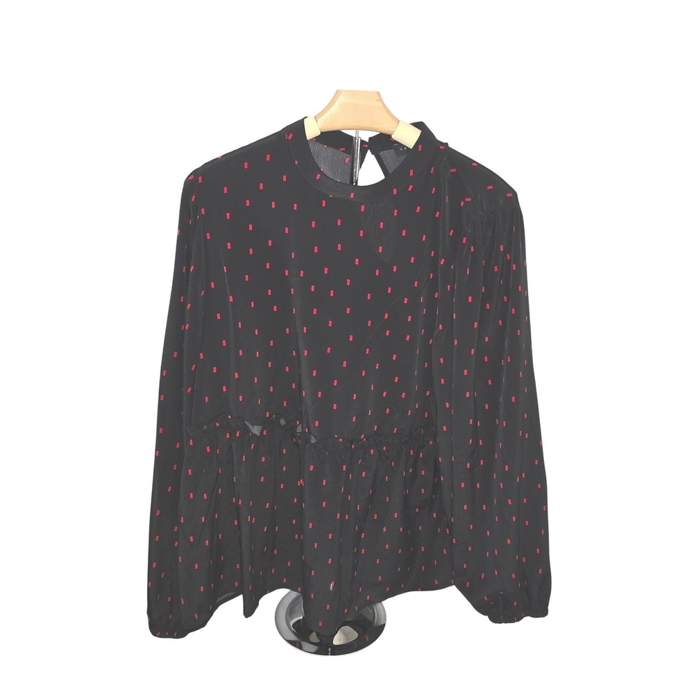 Sanctuary Womens Black Red Dot Print Long Sleeve Peplum Blouse Top XXL Recyc Pol - Picture 3 of 6